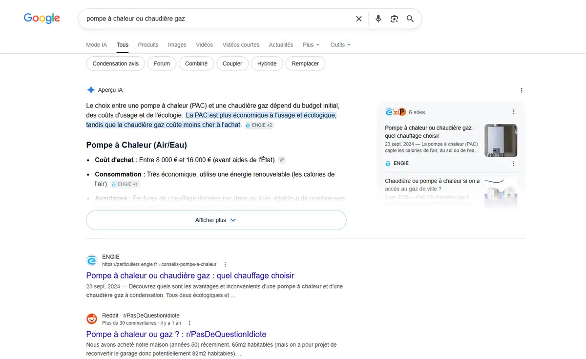 aperçu IA dans une recherche Google