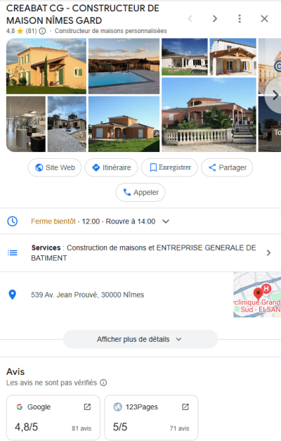fiche Google Business Profile bien optimisée pour une entreprise du BTP